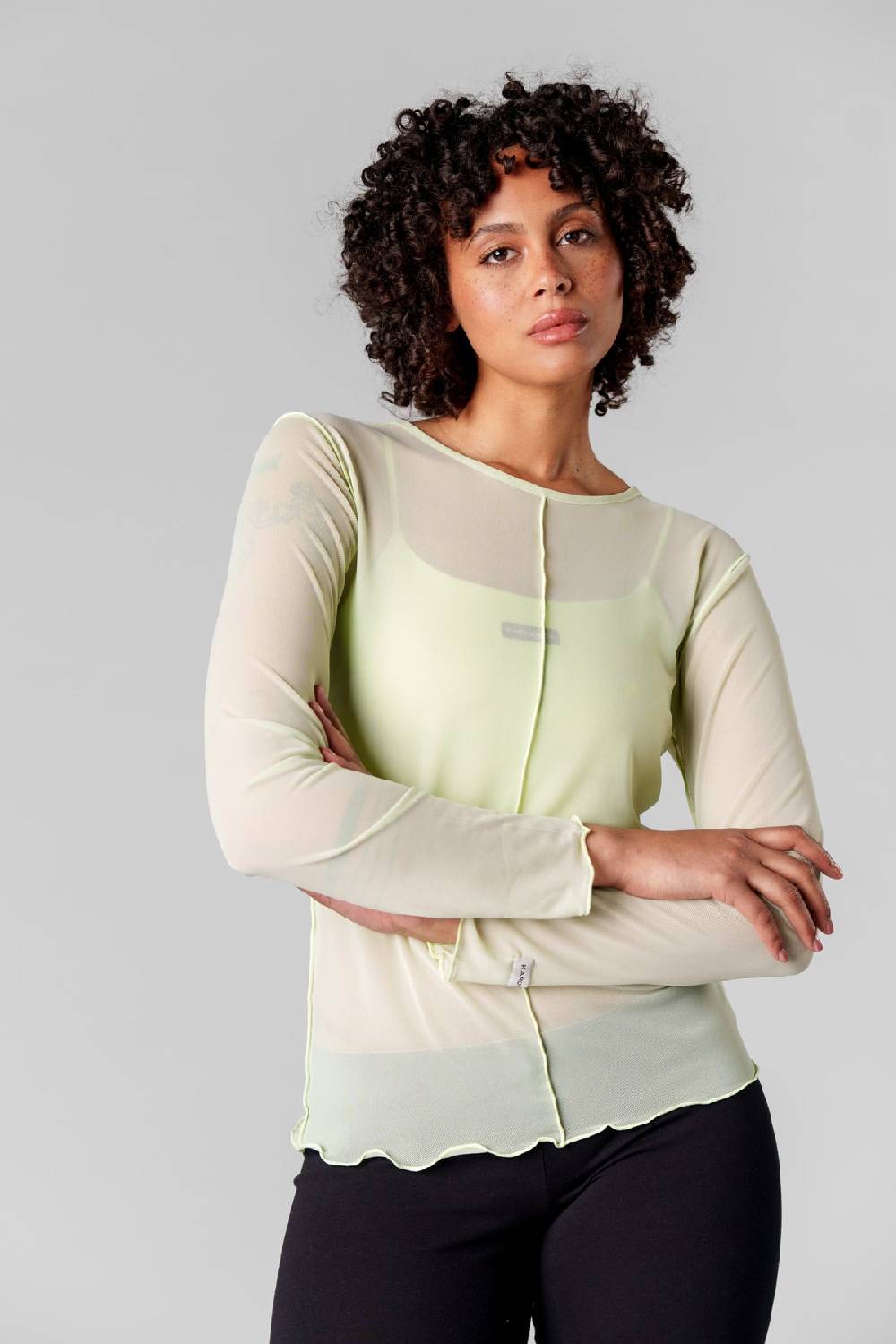 Karo Kauer Mesh Longsleeve Matcha im Angebot