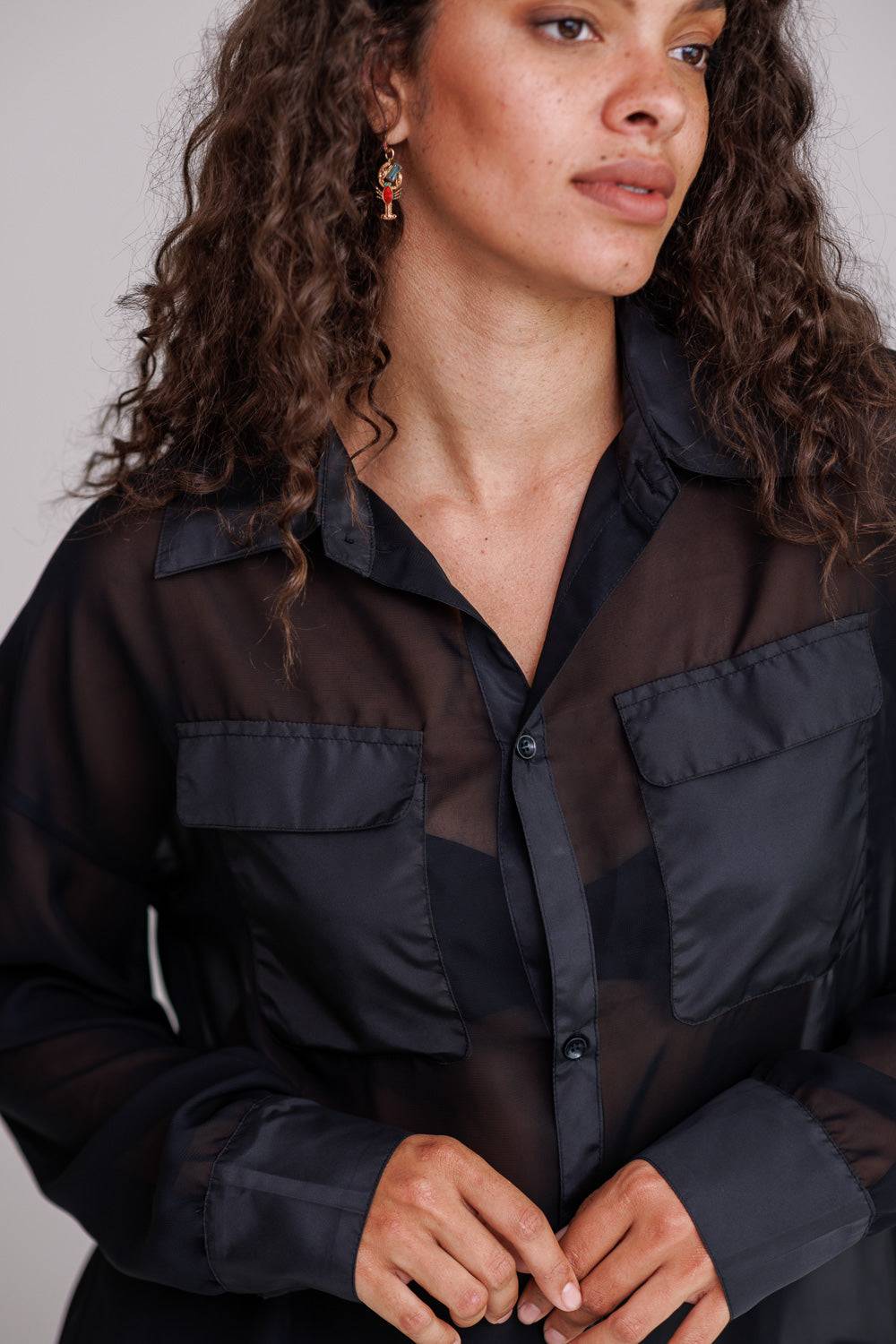 Karo Kauer Blouse Transparent Black Schlussverkauf