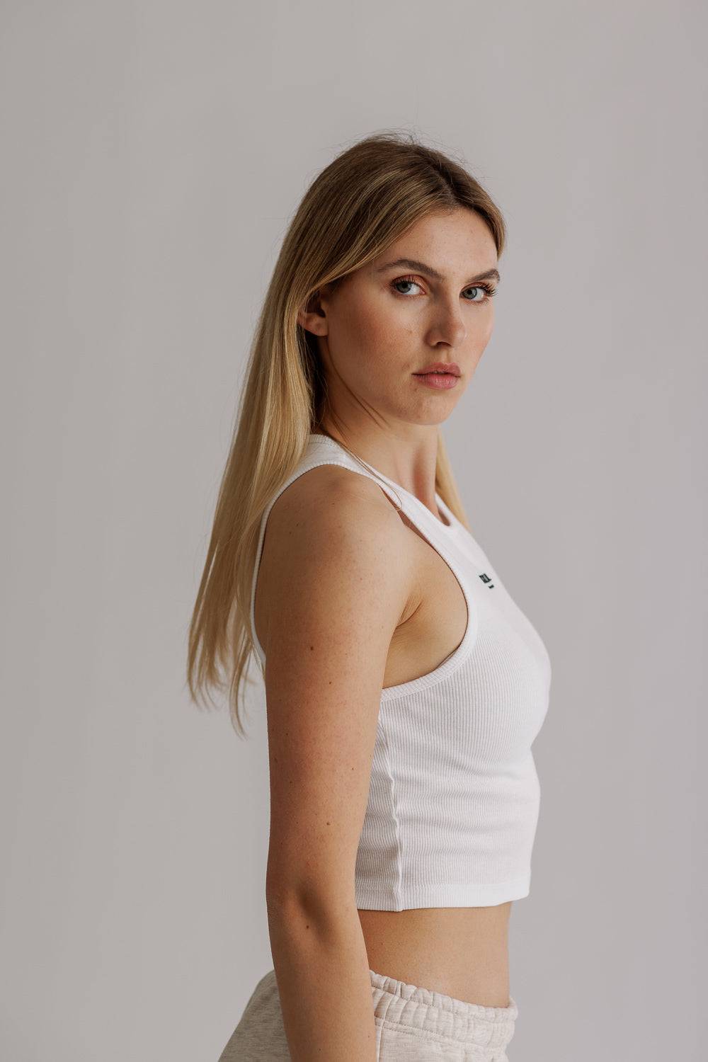 Karo Kauer Rib Top Basic White Fabrikverkauf