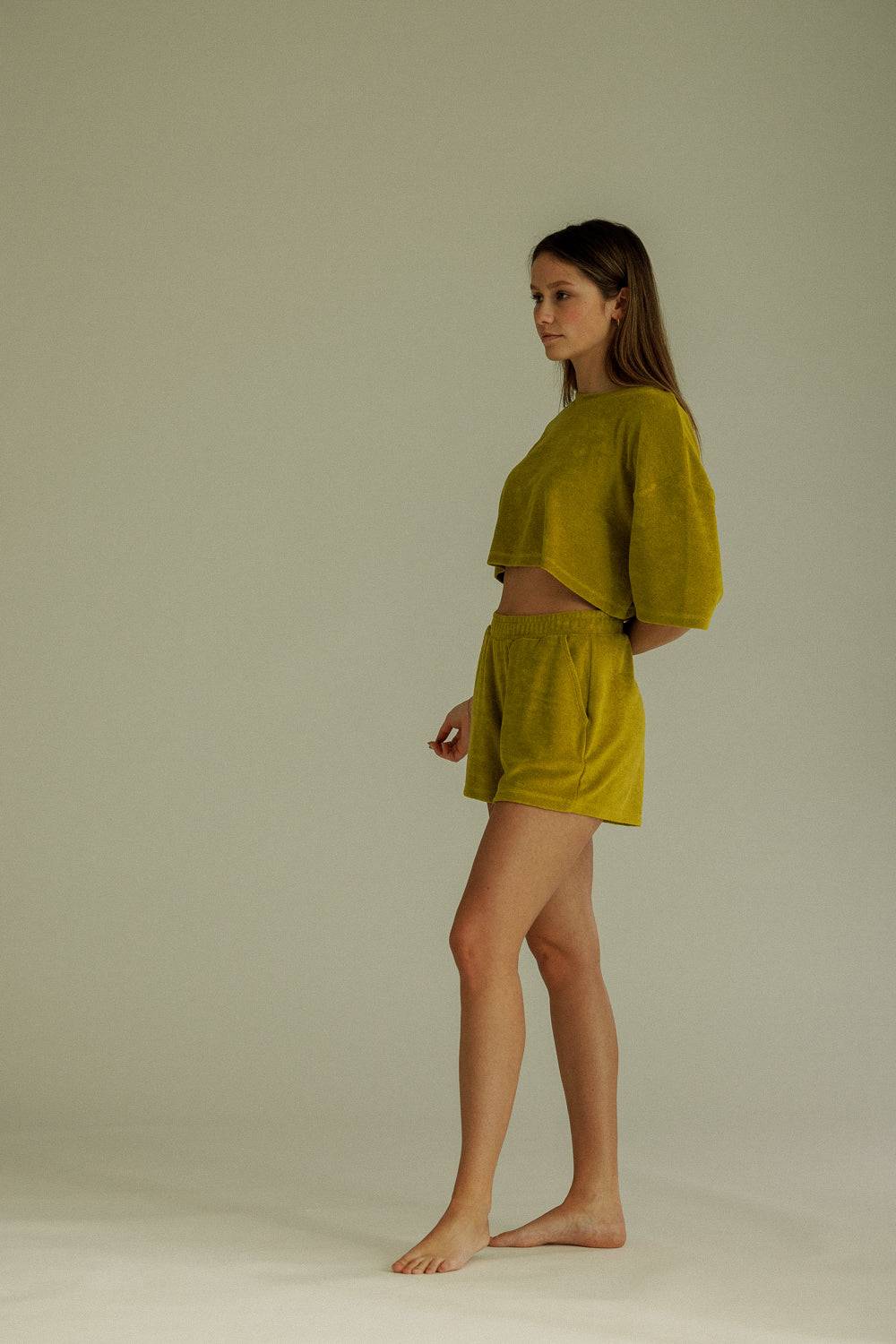 Karo Kauer Frottee Shorts Olive im Angebot