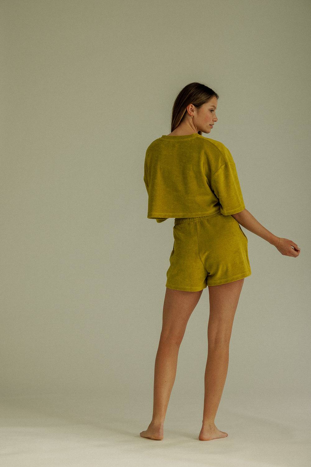 Karo Kauer Frottee Shorts Olive im Angebot