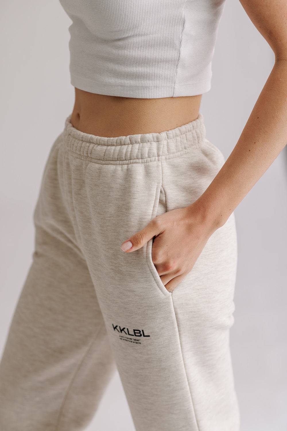 Karo Kauer Jogger Pants Basic Sand Melange Günstiger Verkauf