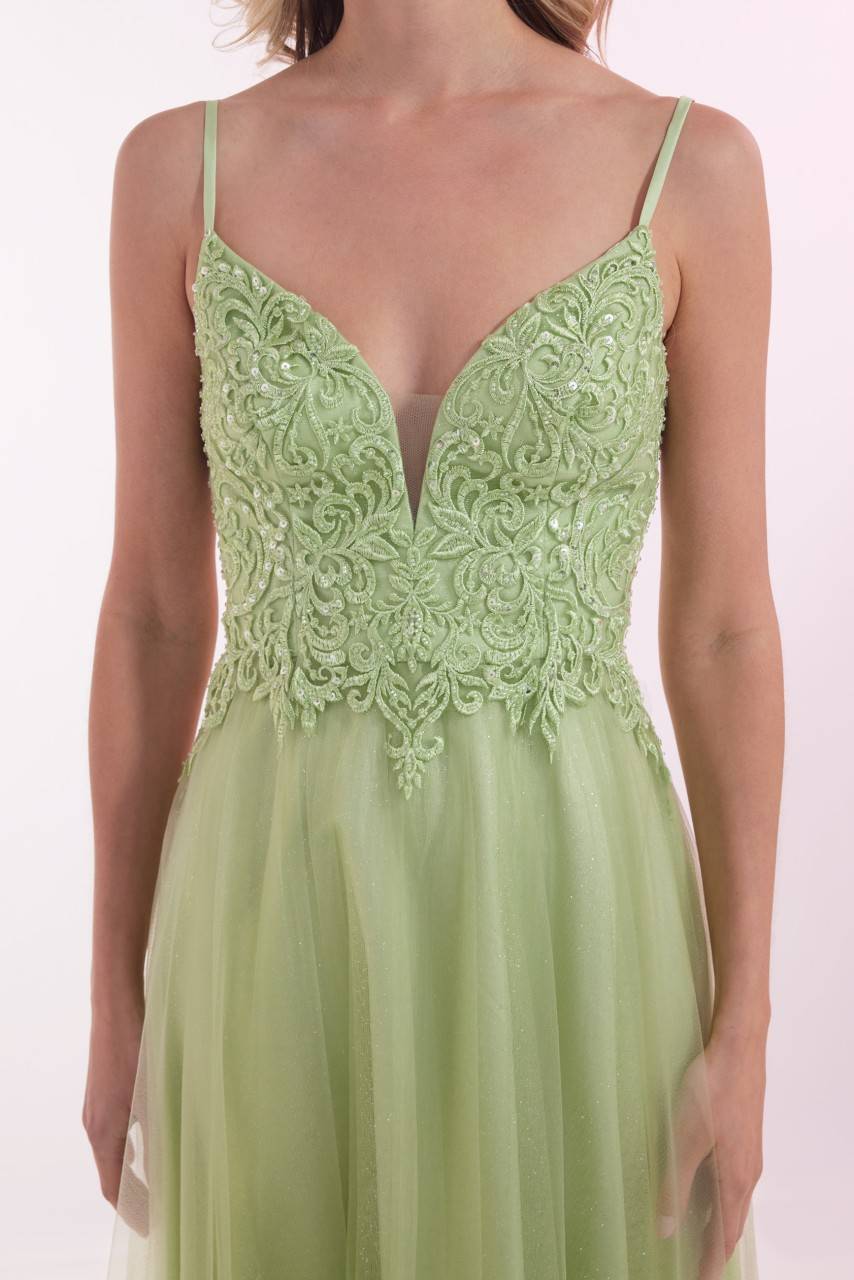 Laona NOBLE TULLE DRESS Besticktes Maxikleid mit V-Ausschnitt und Tüll-Einsatz Fabrikverkauf