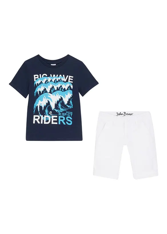John Baner JEANSWEAR Jungen Stretch Shorts mit T-Shirt (2-tlg.Set) Fabrikpreis