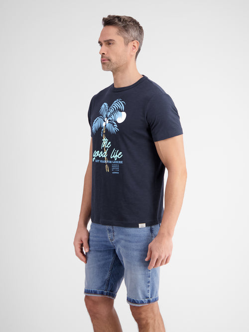 Lerros Rundhals T-Shirt für Herren mit Palmenprint Fabrikverkauf