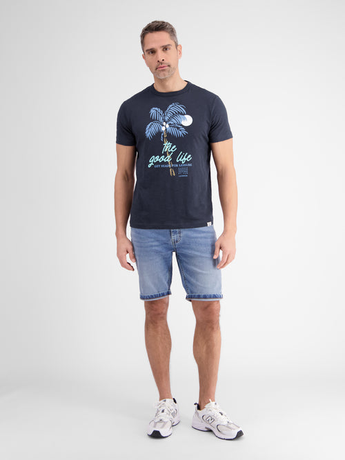 Lerros Rundhals T-Shirt für Herren mit Palmenprint Fabrikverkauf