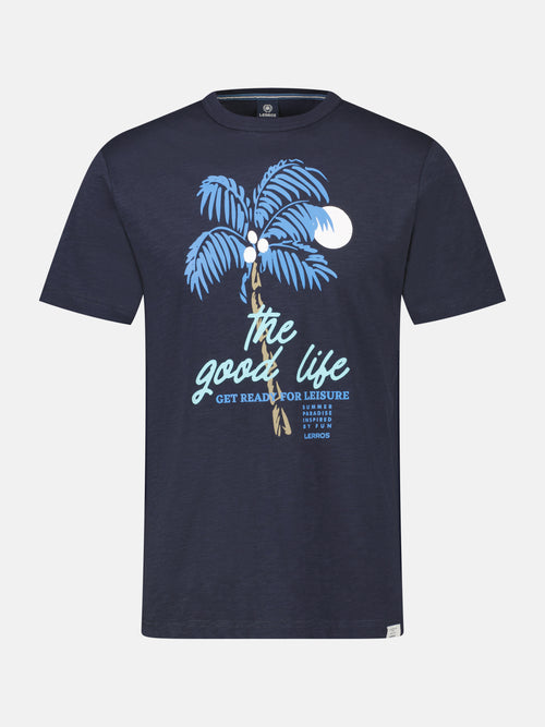 Lerros Rundhals T-Shirt für Herren mit Palmenprint Fabrikverkauf