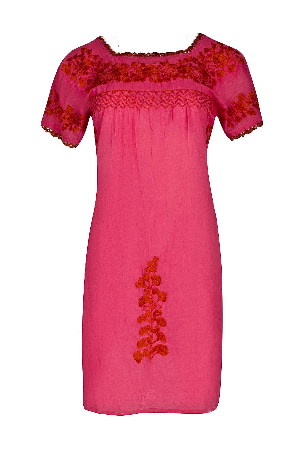 Louis & Louisa Tunika handbestickt, Damen, pink / rot, kurzarm