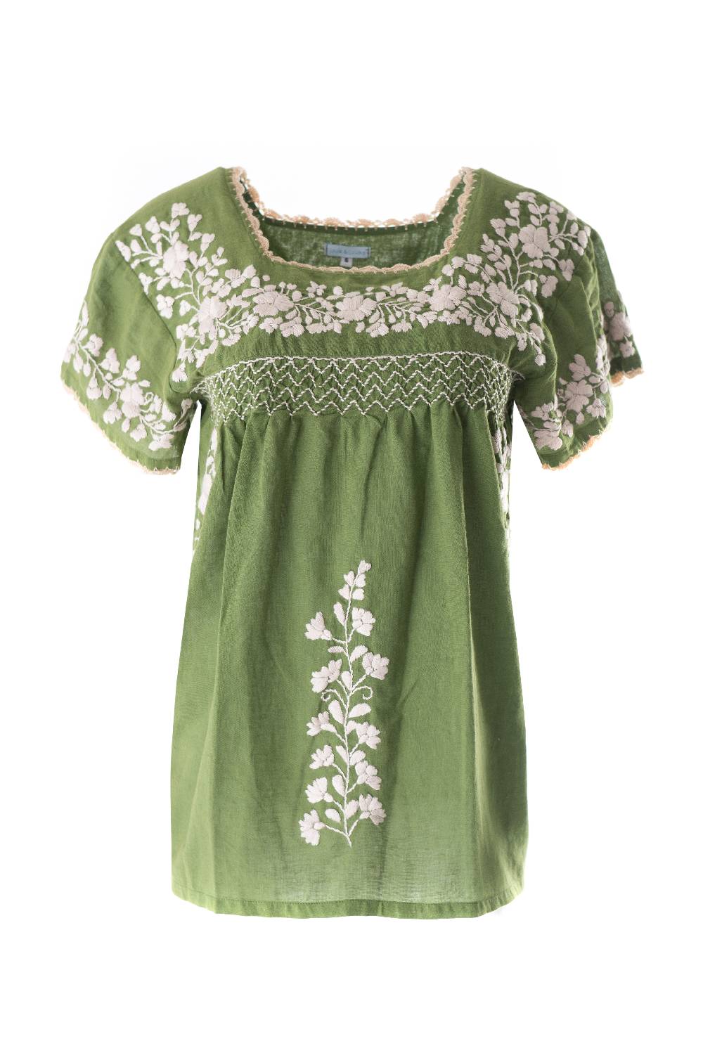 Louis & Louisa Bluse handbestickt, Damen, grün / natur