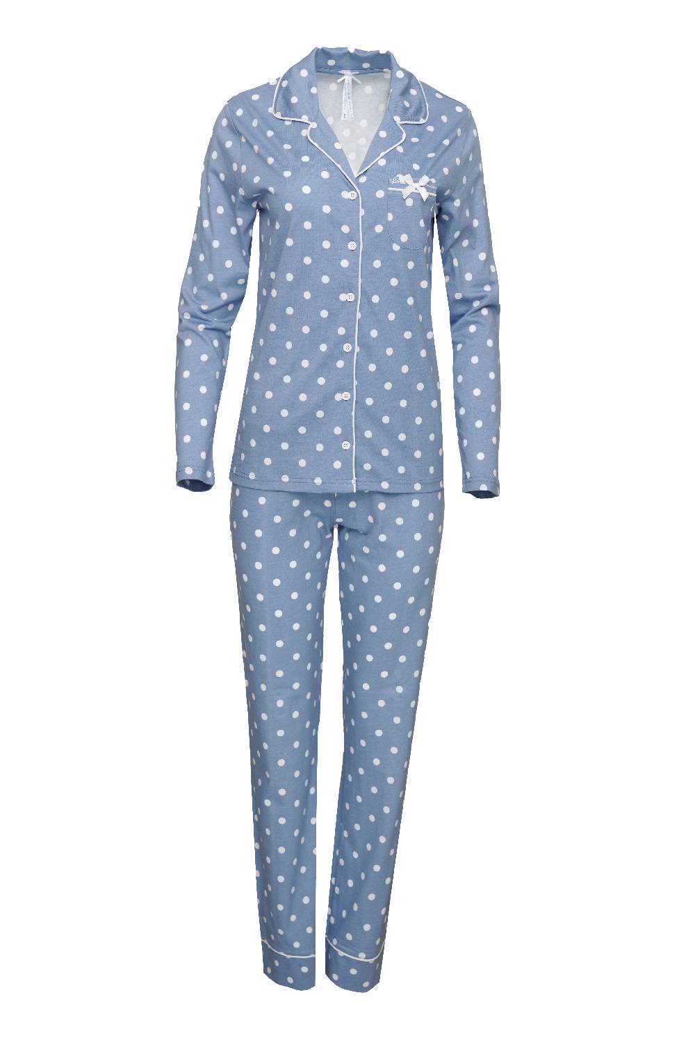 Louis & Louisa Pyjama Knopfleiste Damen "Meine Wohlfühlzeit", blau allover Günstiger Verkauf