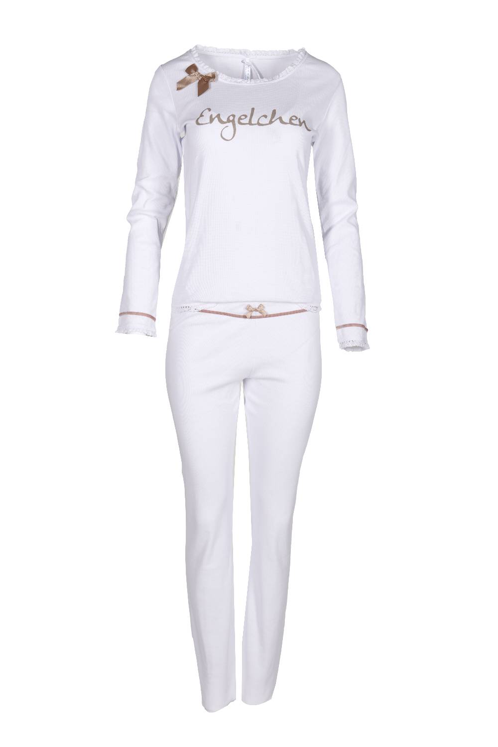 Louis & Louisa Pyjama Damen Rippe "Engelchen", weiß