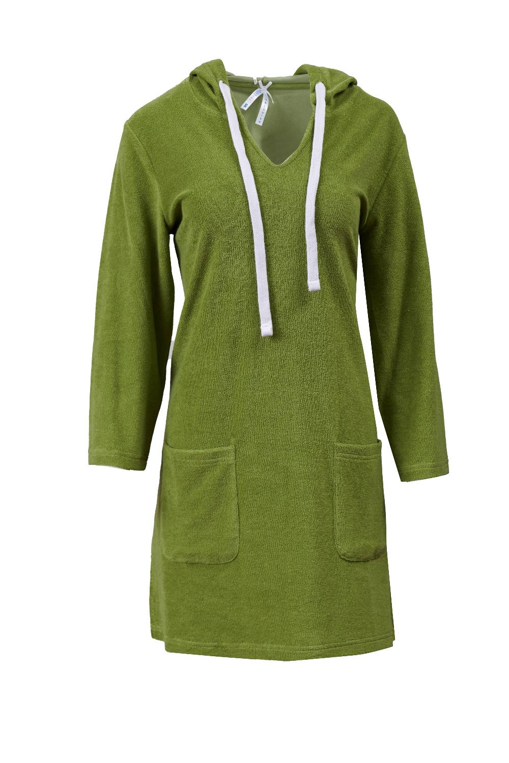 Louis & Louisa Badekleid Frottee Damen, avocado mit Kapuze Auslauf
