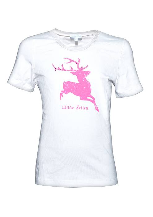 Louis & Louisa Hirsch Camouflage, Kindershirt weiß mit pink