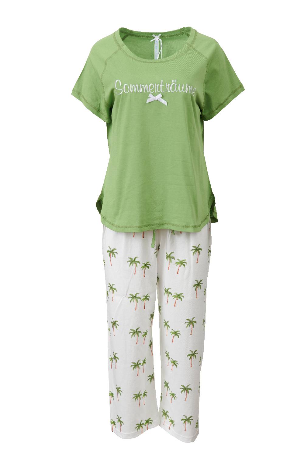 Louis & Louisa Pyjama Capri "Sommerträume", grün / Palmen allover
