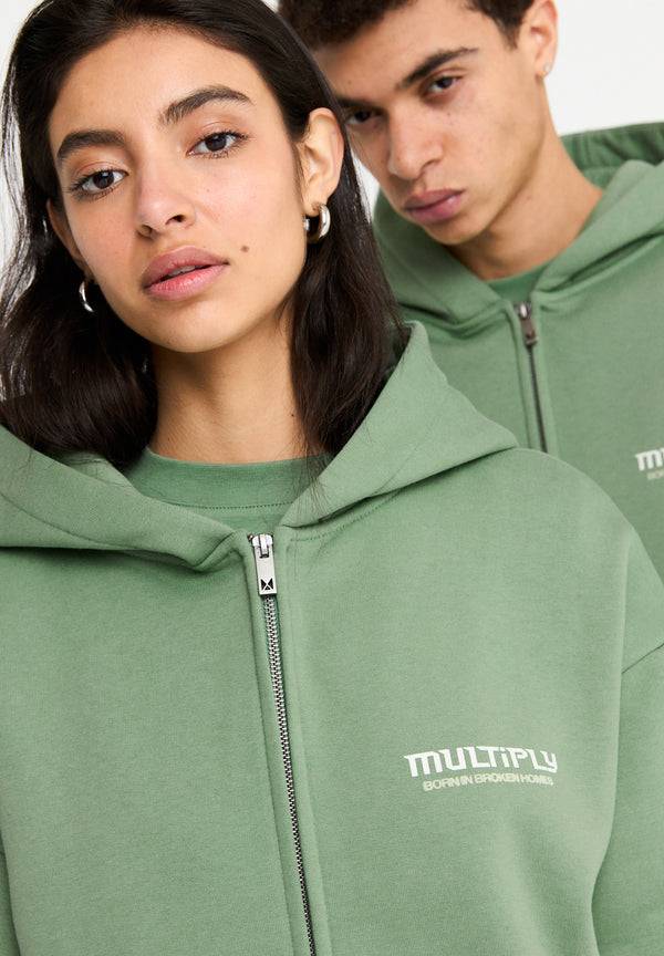 Multiply Spparel Oversize Zip Hoodie BROKEN IDENTITY Hedge Green Fabrikverkauf