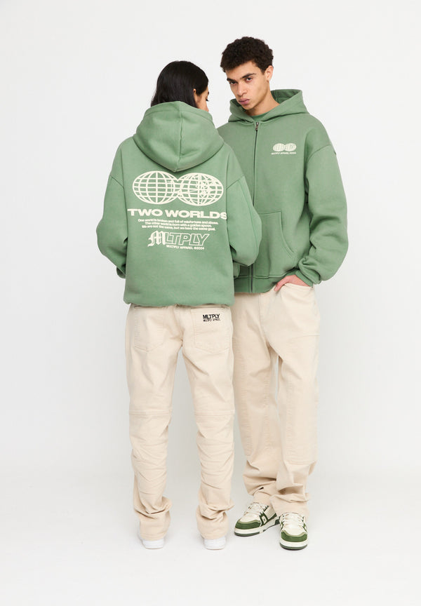 Multiply Spparel Oversize Zip Hoodie TWO WORLDS Hedge Green Outlet