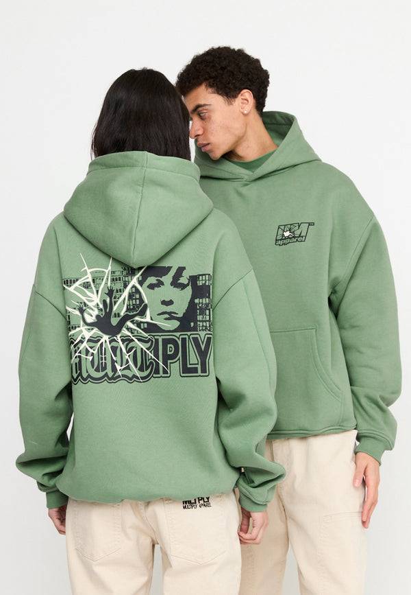 Multiply Spparel Oversize Hoodie INSECURITY Hedge Green Verkauf