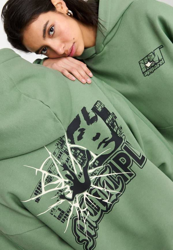 Multiply Spparel Oversize Hoodie INSECURITY Hedge Green Verkauf