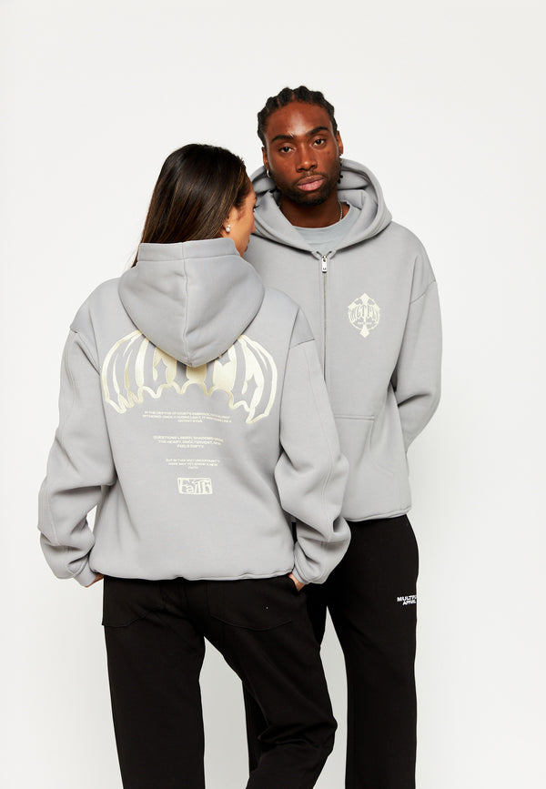 Multiply Spparel Oversize Zip Hoodie FADING FAITH Ultimate Grey Schlussverkauf