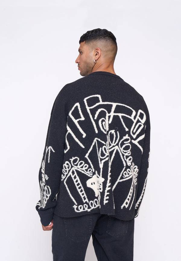 Multiply Spparel Oversize Knit Sweater DOWNTOWN Black Auslauf
