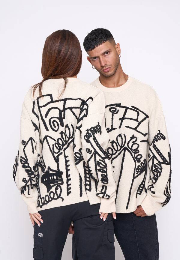 Multiply Spparel Oversize Knit Sweater DOWNTOWN White Swan Verkauf