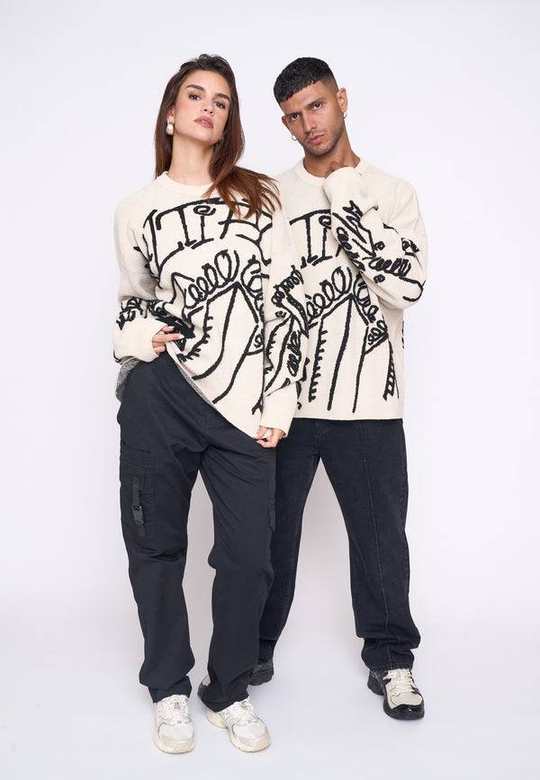 Multiply Spparel Oversize Knit Sweater DOWNTOWN White Swan Verkauf