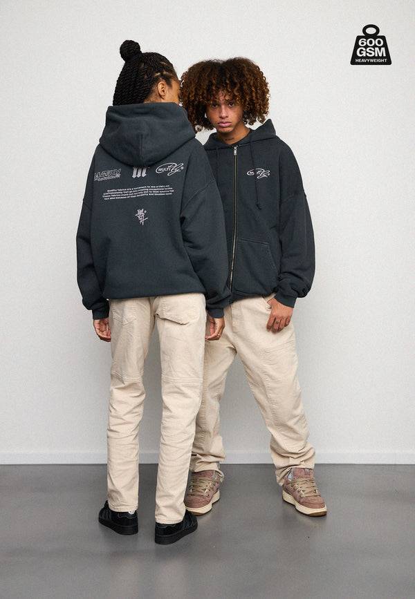 Multiply Spparel Oversize Zip Hoodie WEIGHTY Black Soda Schlussverkauf