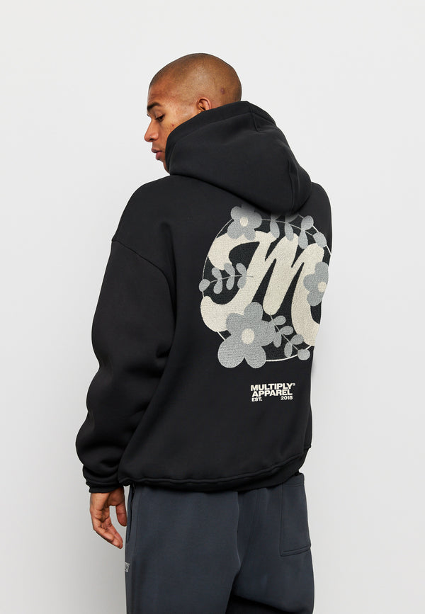 Multiply Spparel Oversize Hoodie M FLORAL 2 Black Soda Washed Blitzverkäufe