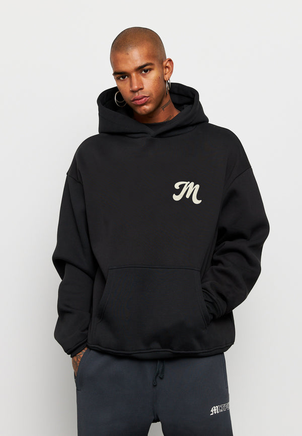 Multiply Spparel Oversize Hoodie M FLORAL 2 Black Soda Washed Blitzverkäufe