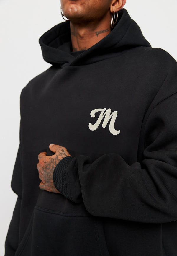 Multiply Spparel Oversize Hoodie M FLORAL 2 Black Soda Washed Blitzverkäufe