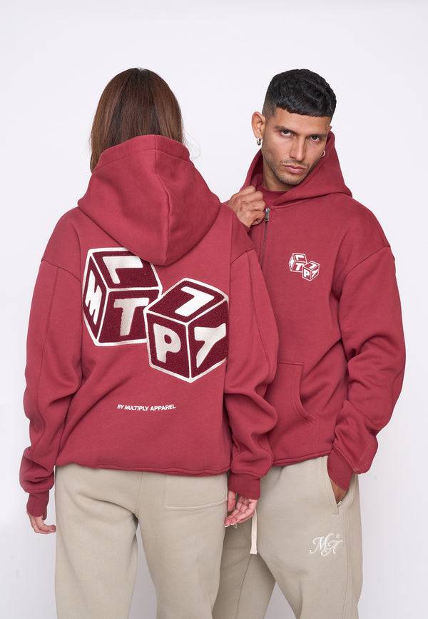 Multiply Spparel Oversize Zip Hoodie CUBES Ruby Wine Günstiger Verkauf