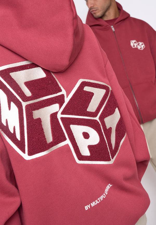 Multiply Spparel Oversize Zip Hoodie CUBES Ruby Wine Günstiger Verkauf