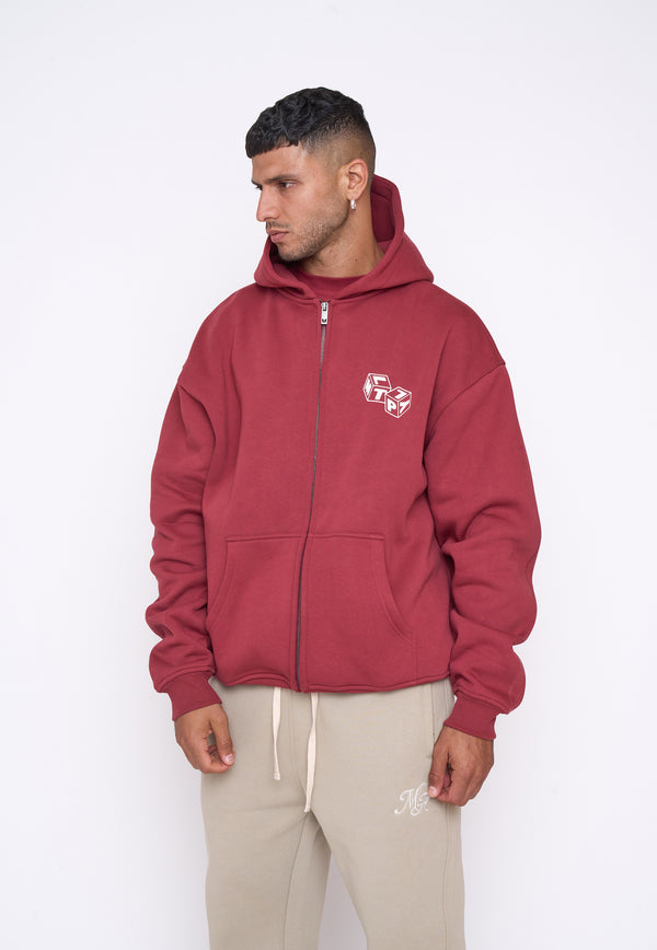 Multiply Spparel Oversize Zip Hoodie CUBES Ruby Wine Günstiger Verkauf