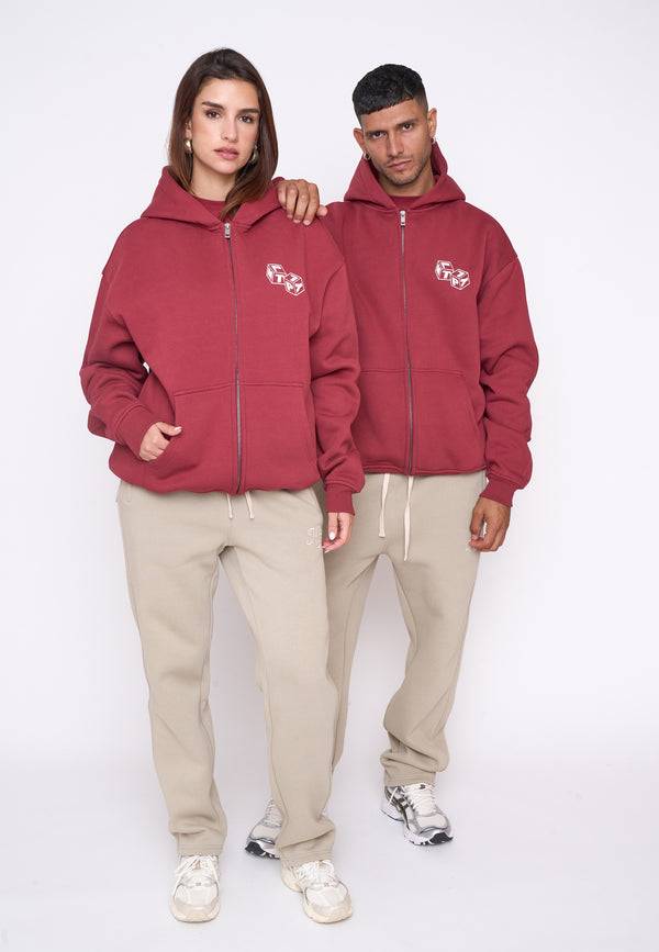 Multiply Spparel Oversize Zip Hoodie CUBES Ruby Wine Günstiger Verkauf