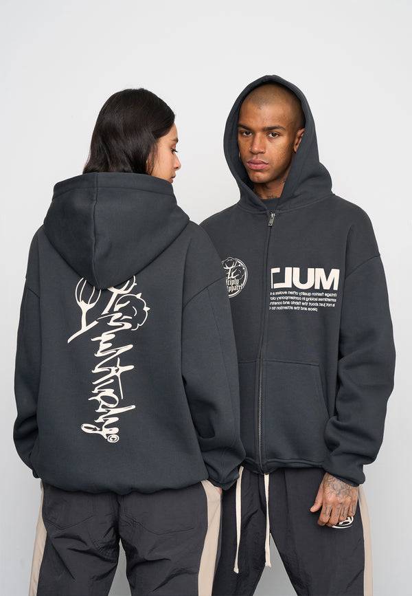 Multiply Spparel Oversize Zip Hoodie ROOTS Black Soda Washed Schlussverkauf