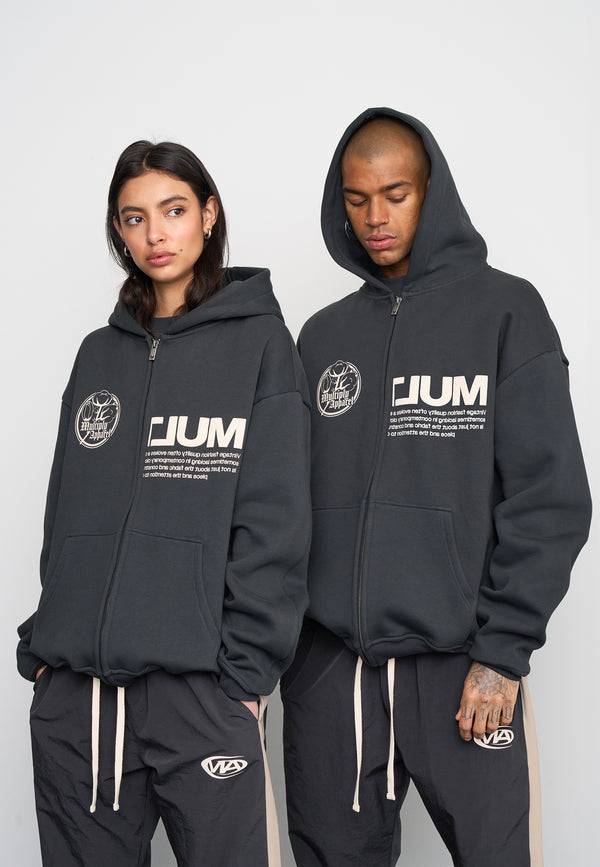 Multiply Spparel Oversize Zip Hoodie ROOTS Black Soda Washed Schlussverkauf