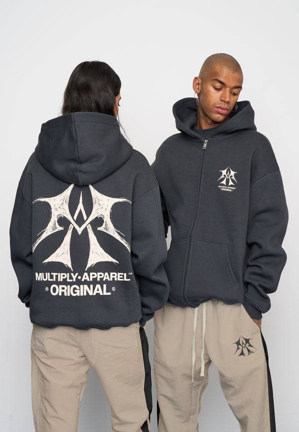 Multiply Spparel Oversize Zip Hoodie SKETCH Black Soda Washed Fabrikverkauf
