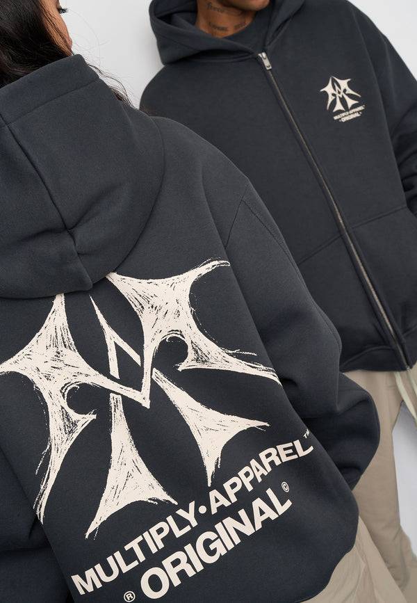 Multiply Spparel Oversize Zip Hoodie SKETCH Black Soda Washed Fabrikverkauf