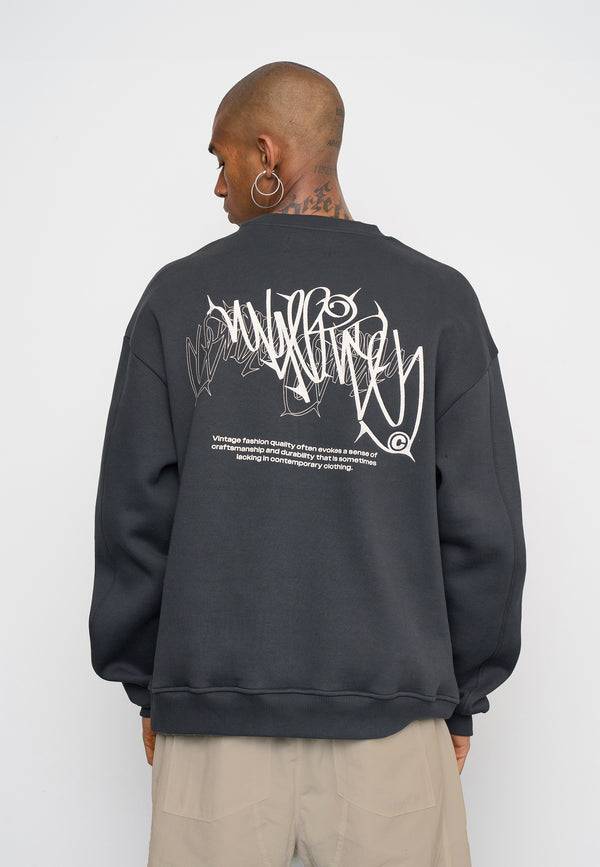 Multiply Spparel Oversize Sweatshirt THORNES Black Soda Washed Meist gekauft