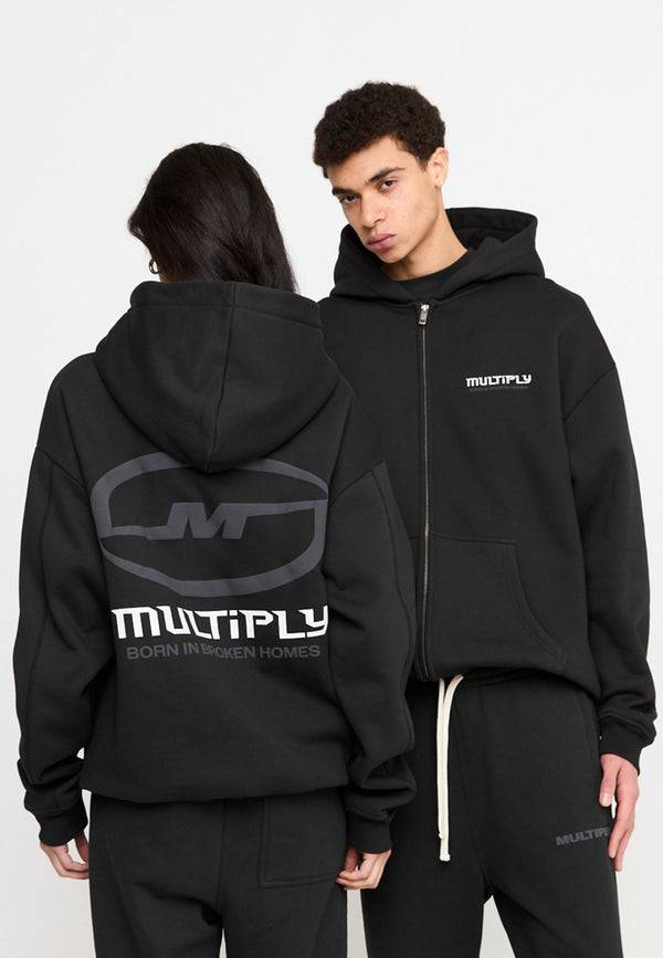 Multiply Spparel Oversize Zip Hoodie BROKEN IDENTITY Black Soda Washed Fabrikverkauf