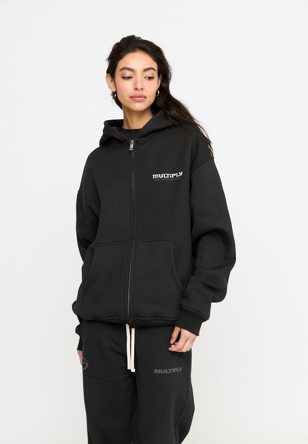 Multiply Spparel Oversize Zip Hoodie BROKEN IDENTITY Black Soda Washed Fabrikverkauf