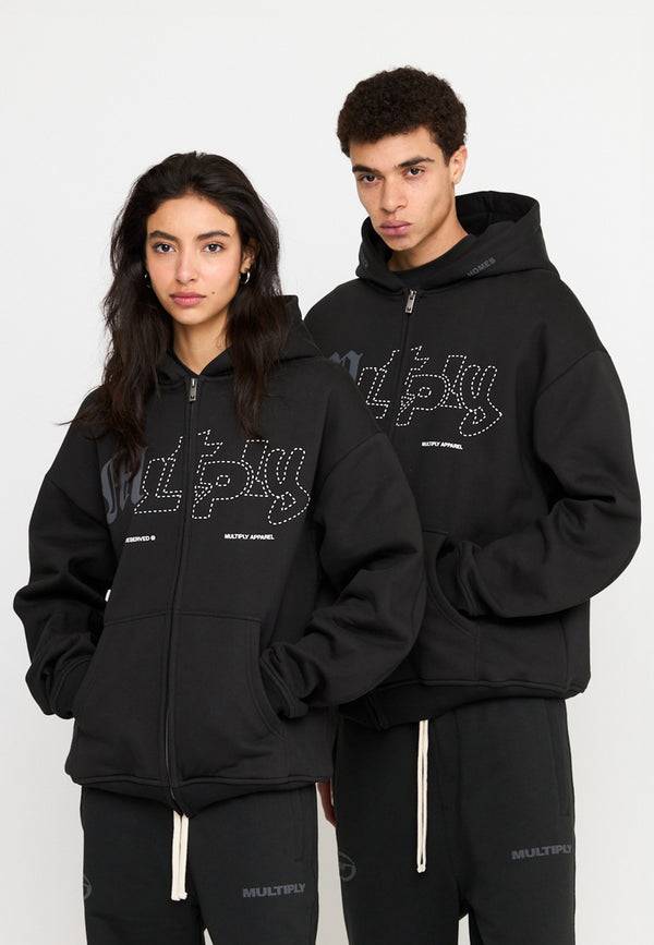 Multiply Spparel Oversize Zip Hoodie LONELINESS Black Soda Washed Meist gekauft