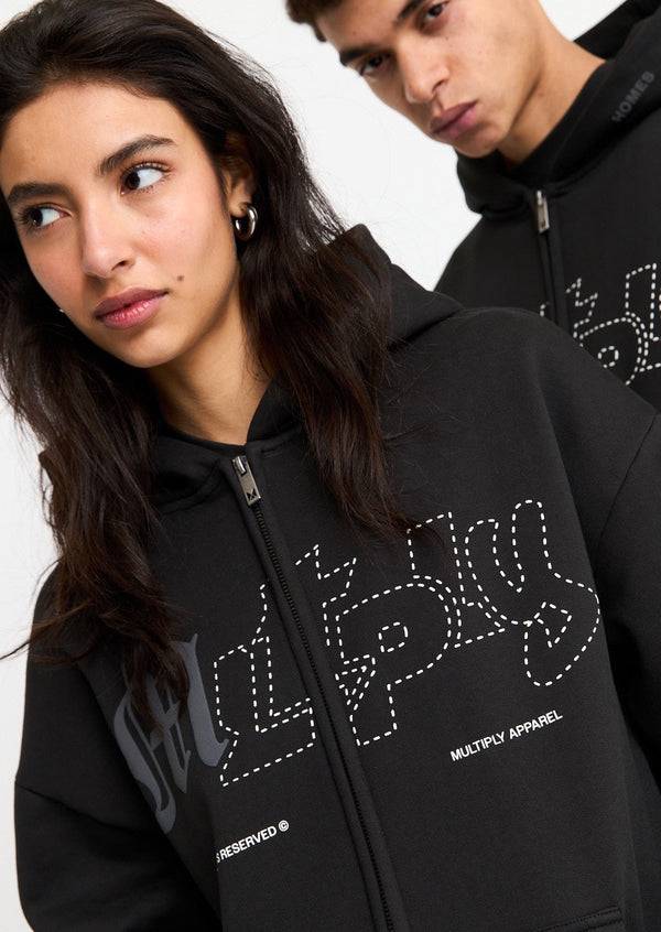 Multiply Spparel Oversize Zip Hoodie LONELINESS Black Soda Washed Meist gekauft