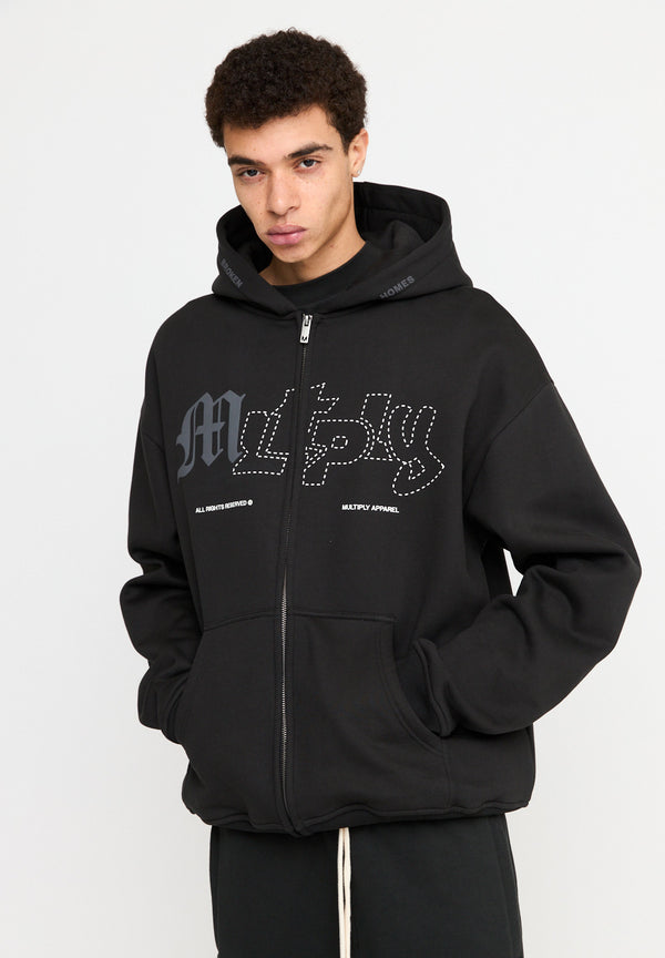 Multiply Spparel Oversize Zip Hoodie LONELINESS Black Soda Washed Meist gekauft