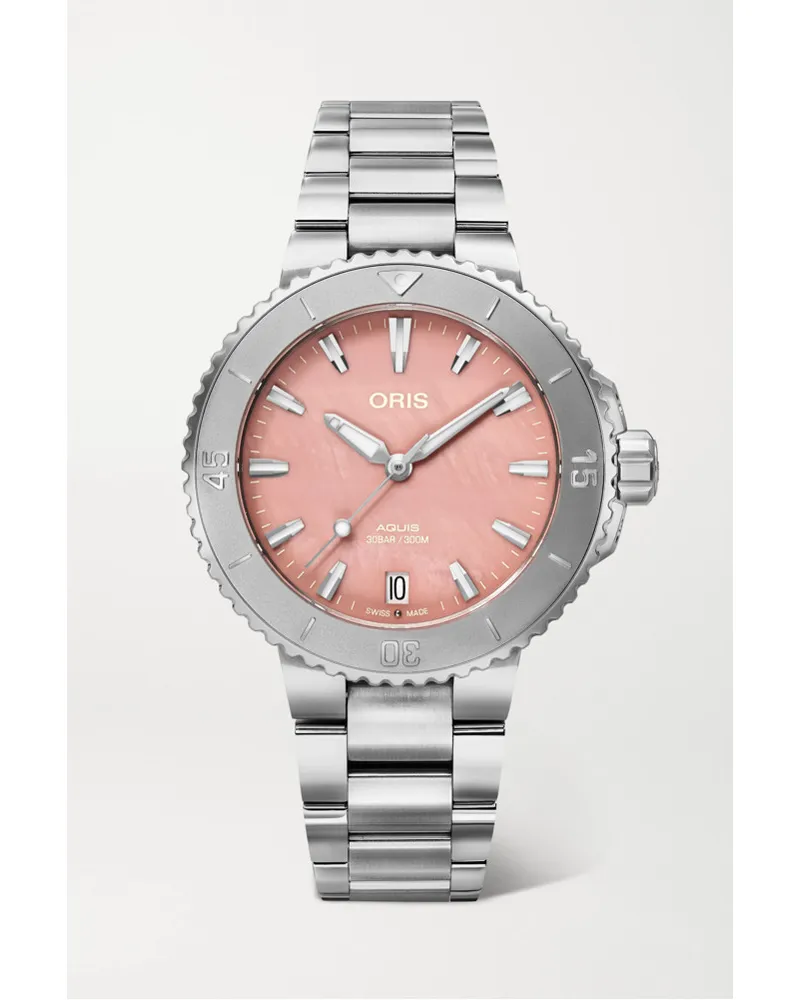 ORIS Aquis Date Automatic 365 Mm Uhr Aus Edelstahl Und Perlmutt Rot Kostenloser Versand international