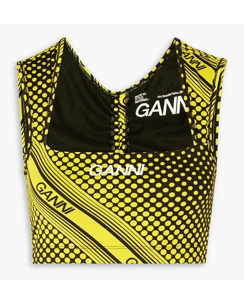 Ganni Bedruckter Sport Bh Aus Recyceltem Stretch Material Mit Raffungen Gelb Saisonale Angebote