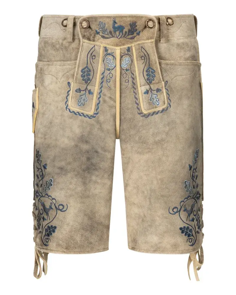 Meindl FüRstenried Lederhose Aus Hirschleder Blau Stick Hellgrau Verkauf