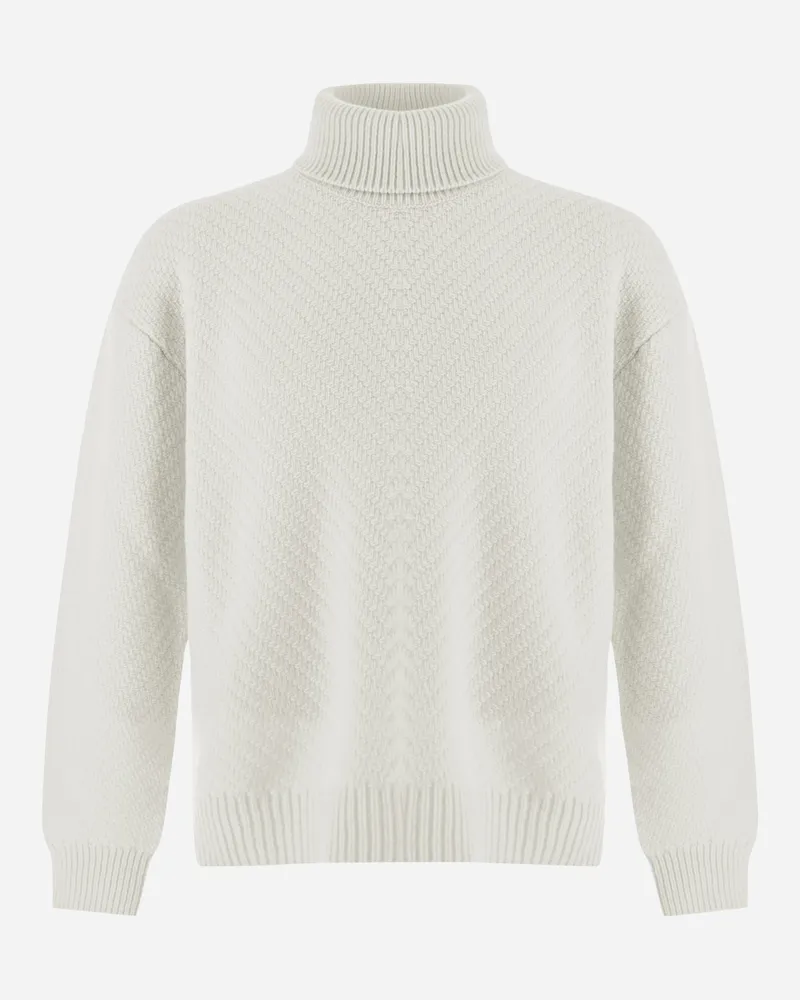 Herno Rollkragenpullover Aus Infinity Herringbone Wool Cremefarben Vatertagsangebot