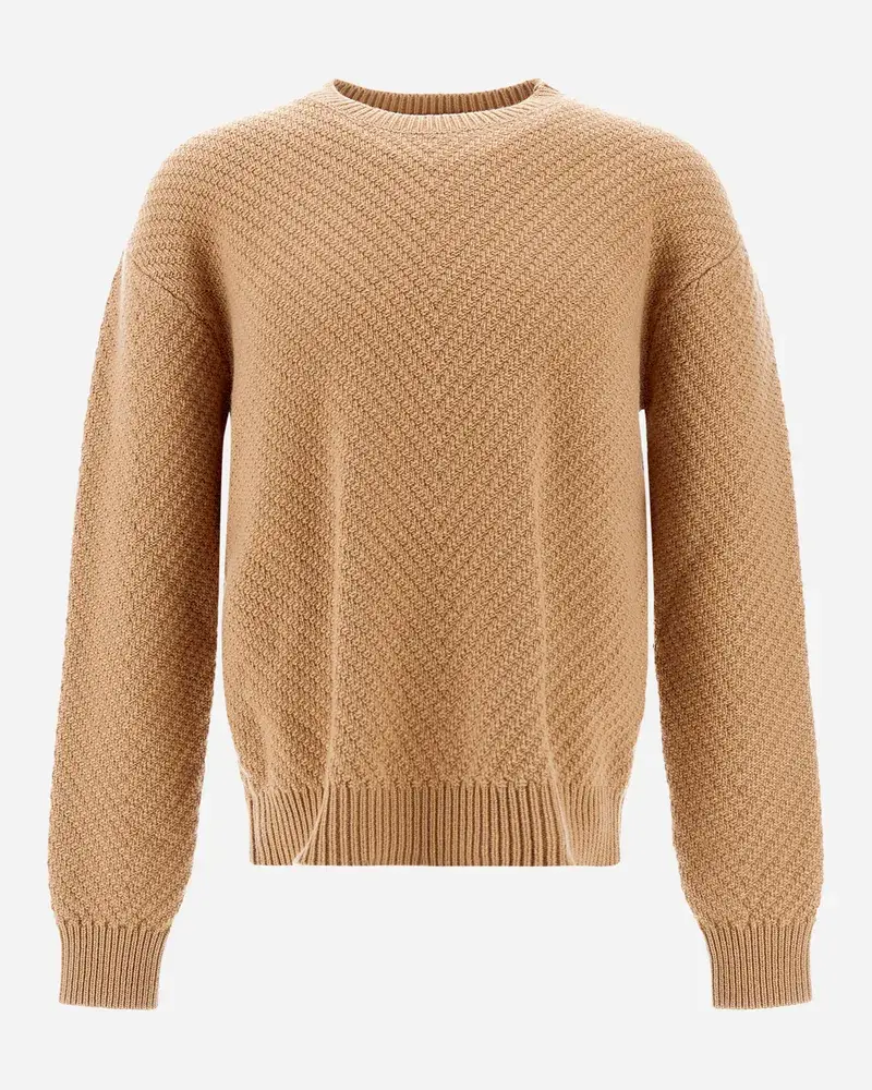 Herno Pullover Aus Infinity Herringbone Wool Camel Neueste Stile