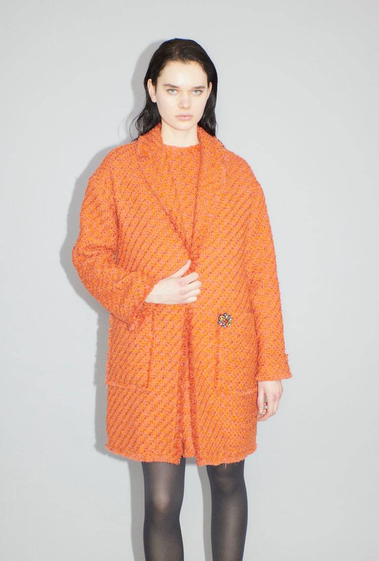 Odeeh Bouclé Tweed Mantel, Mandarin Meist gekauft